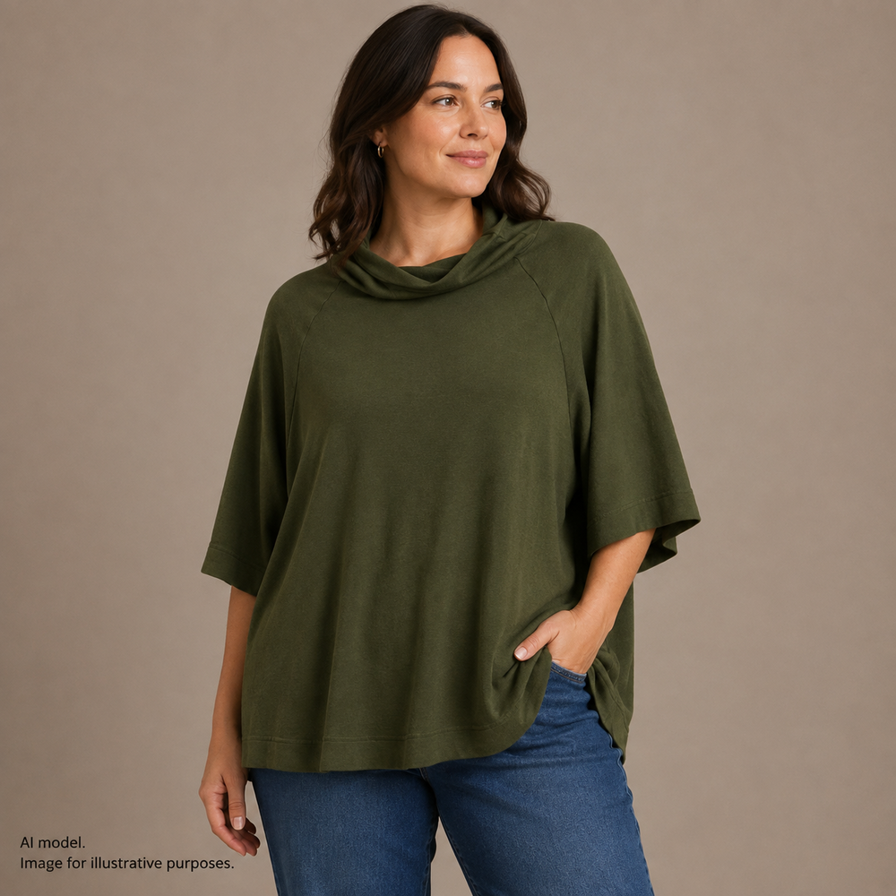 Bryn Walker Shirt Womens Extra Large Green Cowl Neck Bamboo Made in USA Tunic